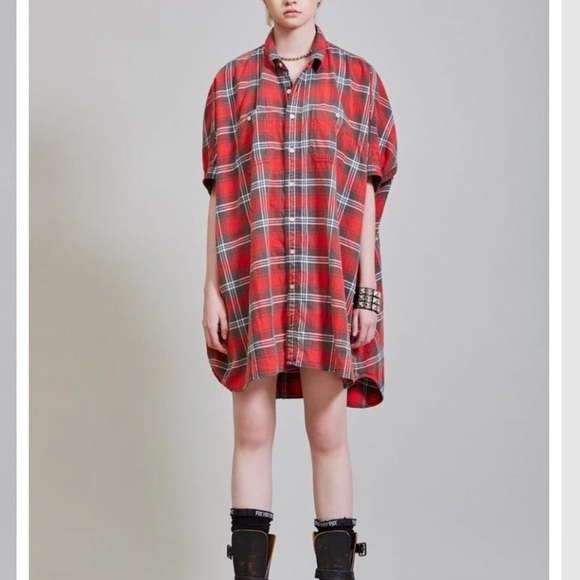 New R13 Plaid Oversize Cotton Flannel Shirtdress in Red Plaid Size XS - Picture 5 of 8